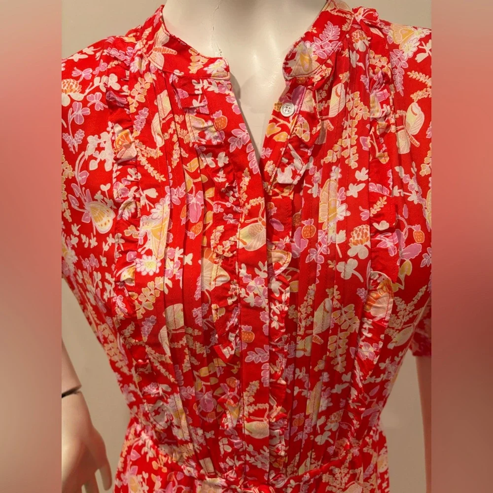 J. McLaughlin Harriet Silk Women’s Lined Floral Short Sleeve Red Dress, size XL - Picture 6 of 14